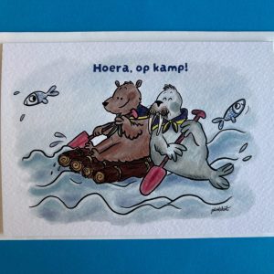 beer walrus op een vlot tekst: hoera op kamp!
